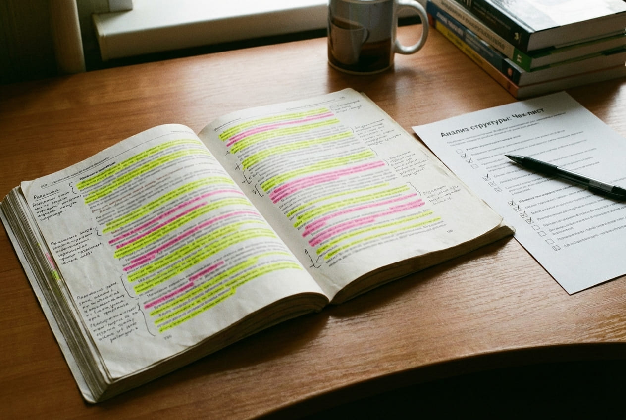 Пример анализа структуры учебного пособия с выделением ключевых элементов