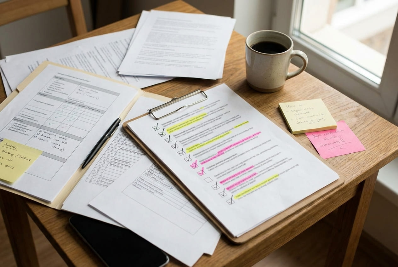 Рабочее пространство с документами для проверки соответствия учебных целей